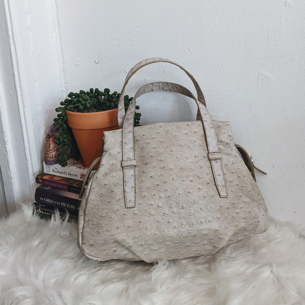 Marc Jacobs Aurora Ostrich Embossed Beige Satchel Purse Beige Off White - Picture 2 of 10